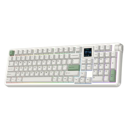 EPOMAKER RT100 PRO Wireless Gaming Keyboard with 1.54" Screen&Knob, RGB | 2.4Ghz/BT/USB-C, Hot Swap, 5000mAh, PBT Keycap, Custom Driver, Retro Mechanical Keyboard for Win/Mac (White, Creamy Jade) - size: Creamy Jade