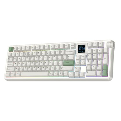 EPOMAKER RT100 PRO Wireless Gaming Keyboard with 1.54" Screen&Knob, RGB | 2.4Ghz/BT/USB-C, Hot Swap, 5000mAh, PBT Keycap, Custom Driver, Retro Mechanical Keyboard for Win/Mac (White, Creamy Jade) - size: Creamy Jade