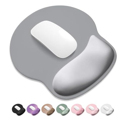 ITNRSIIET Ergonomic Mouse Pad with Wider Memory Foam Wrist Rest +17%, Curved Cushion Reduces Pressure 20%, Pain Relief, Non-Slip, Smooth, Cute Color Desk Accessory, 9.85 x 9 inch, Light Gray Accent - color: Light Gray Accent