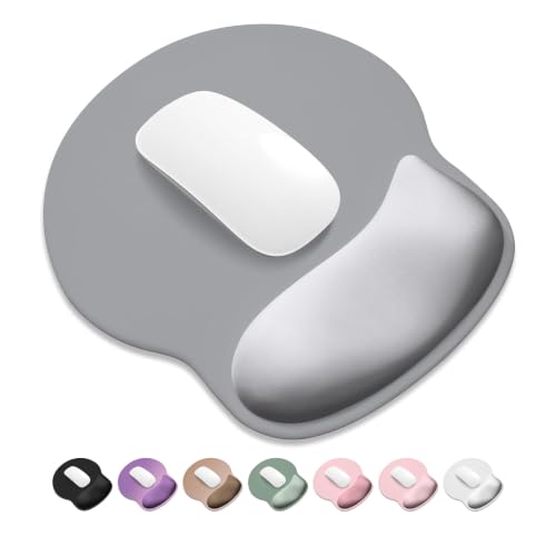 ITNRSIIET Ergonomic Mouse Pad with Wider Memory Foam Wrist Rest +17%, Curved Cushion Reduces Pressure 20%, Pain Relief, Non-Slip, Smooth, Cute Color Desk Accessory, 9.85 x 9 inch, Light Gray Accent - color: Light Gray Accent