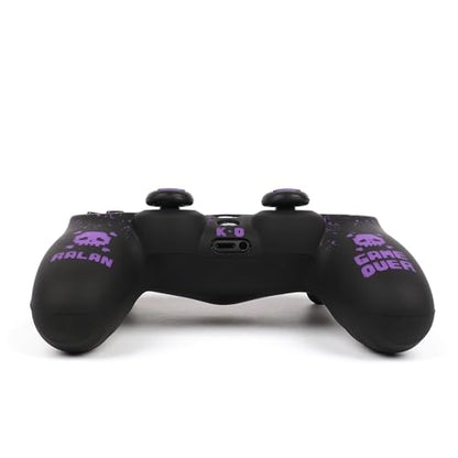 RALAN Pixelated Skull Design Controller Skin Cover with 2 Thumb Grips Compatible with PS4/Playstation 4 Slim/Pro Controller - color: Pixelated Skull Black Purple