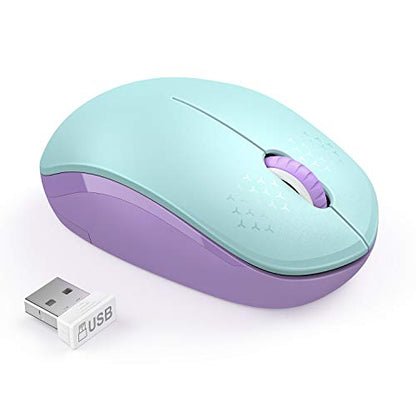 seenda Wireless Mouse for Laptop, 2.4G Noiseless Mouse with USB Receiver - Optical Tracking Portable Computer Mice for Chromebook, PC, Tablet, Windows System, 24 Months Battery Life -Mint Green&Purple - color: Mint Green and Purple