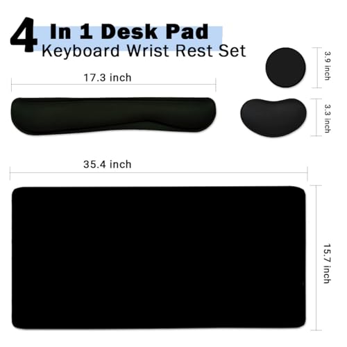 Large Mouse Pad and Keyboard Wrist Rest, Desk Pad for Keyboard and Mouse, 4-in-1 Large Gaming Mouse Pad with Wrist Support, Desk Mat for Home Office Study Game-Black - color: Black