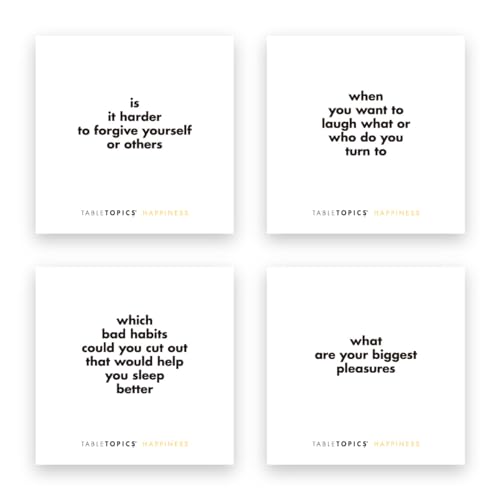 TableTopics Happiness Question Card Game - 135 Conversation Starter Cards with Tips, Ideas, & Quotes to Spark Meaningful Discussions with Adults at Dinner Parties, Girls’ Nights, and More