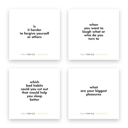 TableTopics Happiness Question Card Game - 135 Conversation Starter Cards with Tips, Ideas, & Quotes to Spark Meaningful Discussions with Adults at Dinner Parties, Girls’ Nights, and More