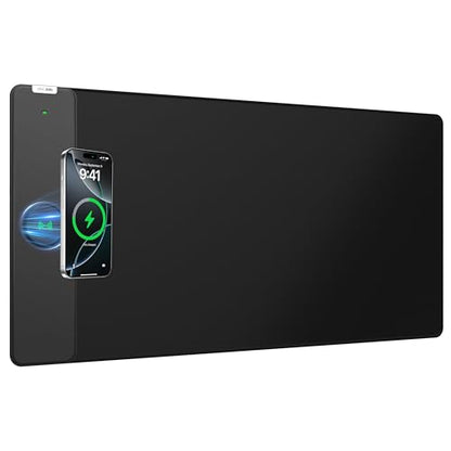 Magnetic Wireless Charging Mouse Pad, 31.5"x15.8" Large Desk Mat | Waterproof Mousepad, Smooth Glide, Stitched Edge, Non-Slip Rubber Base, Desk Pad Computer Keyboard Mat, No Adapter - color: Black-31.5"x15.8"-Mag