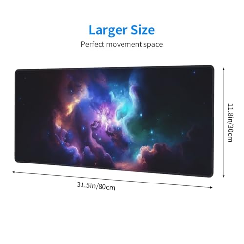 Large Gaming Mouse Pad Desk Mat, Blue Purple Galaxy Extended Keyboard Mouse Pad Mousepad with Non-Slip Base and Stitched Edge Mouse Mat Desk Pad Mouse Pads for Desk Home Office, 31.5 x 11.8 - color: Blue Purple Galaxy