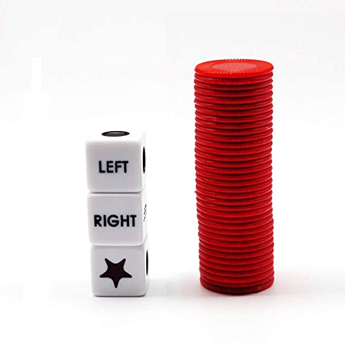 Bilywey Left Right Center Dice Game Set with 3 Dices + 36 Red Chips (Red) - color: Red