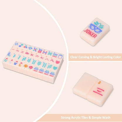 Jongyance American Mahjong Tile Set with Carrying Bag and Accessories, 160 Acrylic Engraved Mahjong Tiles for Beginners - color: Shell Pink