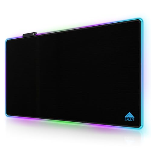 Cacoy 36"x24" RGB Gaming Mouse Pad, LED Desk Mat for Keyboard & Mouse,Black | XXL Large Keyboard Mouse Mat with 9 Lighting Effects Non-Slip Rubber Base Stitched Edges RGB Gaming Desk Mousepad Accessories - color: Rgb, size: 36" x 24"