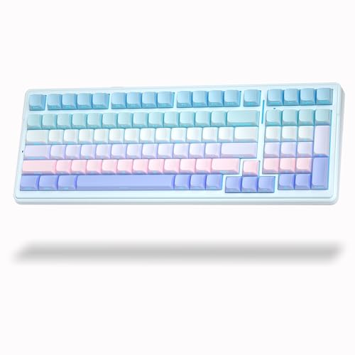 Aula F99 Wireless Mechanical Keyboard, Gasket Hot Swappable, Side Printed PBT Keycaps, RGB Backlit, Creamy Cute Sound Computer Gaming Keyboards, Tri-Mode BT/2.4GHz/USB-C Gaming Keyboard for PC/Tablet - color: Blue Purple