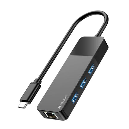 ALL-LUCKY USB to Ethernet Adapter, 4 in 1 USB C to Ethernet Adapter Hub with 3×USB 3.0 Ports, 1000Mbps Network HUB for MacBook, Dell XPS, Surface, HP Laptops (for USB-C Phones & iPad) - size: 0.9FT -USB C to Ethernet Adapte