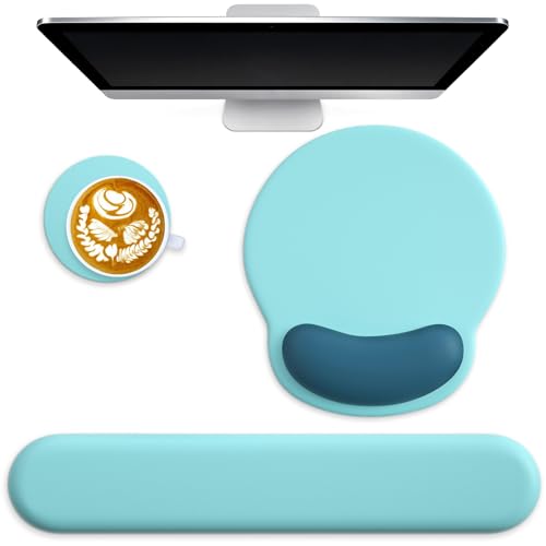 3 in 1 Ergonomic Mouse Pad and Keyboard Wrist Rest with Coaster Set-Blue | Cute Large Mousepad with Gel Wrist Support for Gaming Computer Laptop Women Office Home Desk Decor - color: A4-Blue