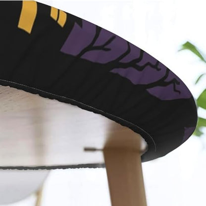 Famame Ghost Castle Purple Halloween Round Fitted Tablecloth with Elastic Protector Table Kitchen Dinner Waterproof Oil-Proof Table Covers Fits 40"-44", Small - color: Ghost Castle Purple Halloween, size: Small (40"-44")
