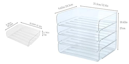 4 Tier Stackable A4 Paper Trays, Office Desk File Holder, Tidy File Document Letter Book Paper Organizer (4 Tiers,Clear) - size: 4 tiers