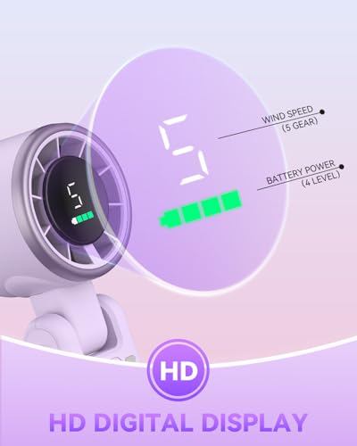 PlayHot Portable Handheld Turbo Fan, Travel Essentials, Gifts for Women/Men | 5-Speed, Up to 12H, 10m/s Airflow, USB-C Rechargeable, LED Display, 3-in-1 Foldable Personal Fan for Cruise, Beach, Vacation - color: Purple