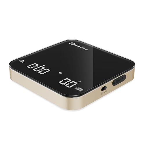 Maestri House S2 Espresso Coffee Scale with Timer 0.1g Precision Shot Scale | USB-C Rechargeable, Dual Timing Modes, 2kg/0.1g Digital Scale with Borosilicate Glass Top for Espresso and Pour-Over Brewing - color: Black&Gold