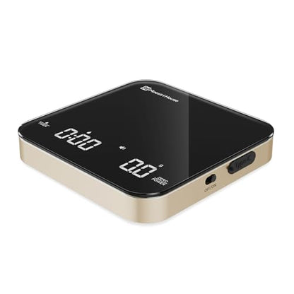 Maestri House S2 Espresso Coffee Scale with Timer 0.1g Precision Shot Scale | USB-C Rechargeable, Dual Timing Modes, 2kg/0.1g Digital Scale with Borosilicate Glass Top for Espresso and Pour-Over Brewing - color: Black&Gold