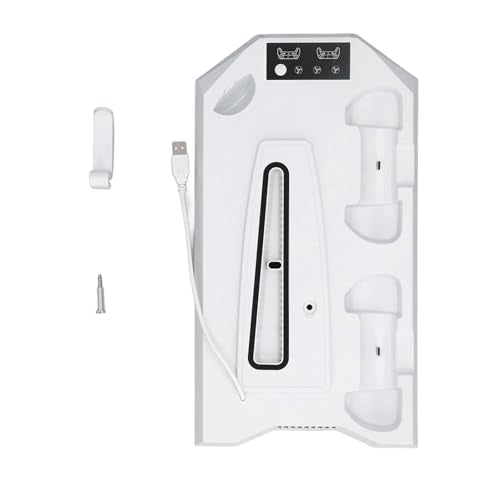 Cooling Stand with Dual Controller Charger, Quiet Adjustable Fan Vertical Station for Slim Disc Digital Edition, 3 USB Hub Console Stand for 5 Accessories (White)
