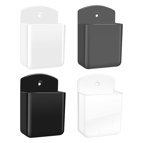 4 PCS Remote Control Holders Wall Mount, Self Adhesive TV Air Conditioner Remote Control Holder, Wall Mount Storage Holder Organizer Wall Pen Holder for Home Office School (Black White Gray Clear) - color: Black+White+Gray+Clear