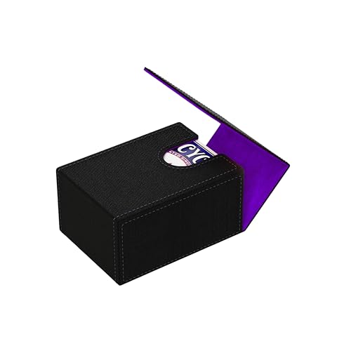 Double Decker Leather Poker Card Case - Holds Two Sets of Poker Size Cards - Premium Dual-Deck Holder with Stylish Design and Secure Closure (Black-Purple) - color: Black-Purple