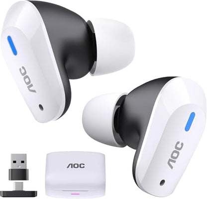AOC ACT3512 Wireless Gaming Earbuds for PS5 PC Switch, 2.4GHz USB-C Dongle & Bluetooth 5.3 Headphones, 20ms Ultra-Low Latency, Noise Cancelling Mic, 32H Playtime in-Ear Gaming Headset | 20ms Ultra-Low Latency, Bluetooth 5.3 Headphones, Noise Cancelling Mi