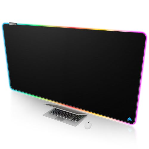 Cacoy 55"x27.5" Giant RGB Gaming Mouse Pad, Extra Large LED Desk Mat, Black | Extended Computer Keyboard Mouse Mat with 9 LED Light Modes Stitched Edge Non-Slip Rubber Base Oversized Desk Pad for Desktop - color: Rgb, size: 55" x 27.5"