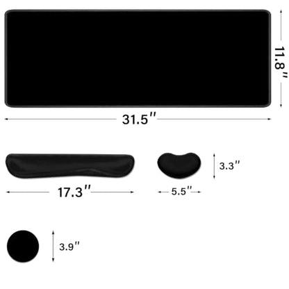 Desk Pad and Keyboard Wrist Rest, Large Mouse Pad + Keyboard Pad+Mouse Wrist Support, Non-Slip Desk Mat Protector for Office, Home 31.5×11.8 Inches Black - color: Black