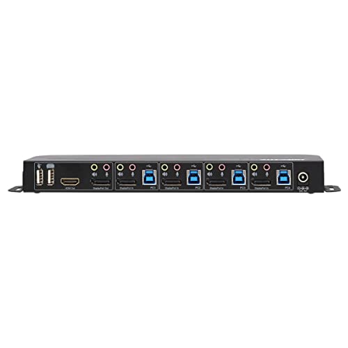 Tripp Lite 4 Port DisplayPort USB KVM Switch, Quad Port DP USB KVM Switch, 4K 60 Hz, HDR, HDCP 2.2, DP 1.4, USB 3.0 Cables, Black (B005-DPUA4)