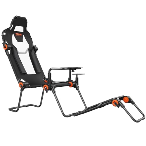 VEVOR Racing Wheel Stand Foldable Fit for Mainstream Brands, Carbon Steel Driving Simulator Cockpit Adjustable Pedal & Dual-Mode Seating,Fit Most Steering Wheels and Pedals