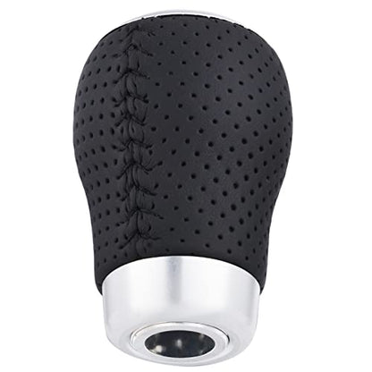5 Speed Manual Gear Shifter Stick Handle Black Stitched Leather Shift Lever Knob Replacement Fit Most Trucks Cars - color: black with black stitching
