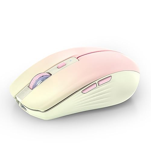 RAPIQUE Bluetooth Wireless Mouse, BT1/BT2+2.4Ghz USB Receiver,Khaki to Pink | 3-Device Switching, USB-C Rechargeable, Quiet Clicks, 800/1200/1600 DPI, 6 Buttons, Ergonomic Grip, For Laptop, MacBook, PC - color: Gradient Khaki to Pink