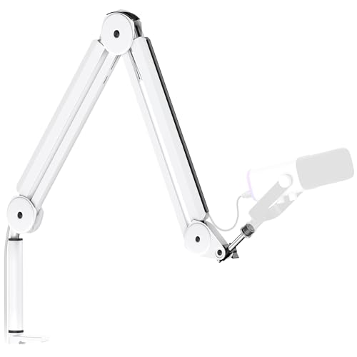 InnoGear Mic Arm Microphone Boom Arm Cable Management for Blue Yeti, White | Desk Mount, for Shure Fifine, Professional Appearance, Extendable, Horizontal Reach 32.3", 3.5 lb Weight Capacity, Heavy-Duty - color: White, style: Standard Clamp