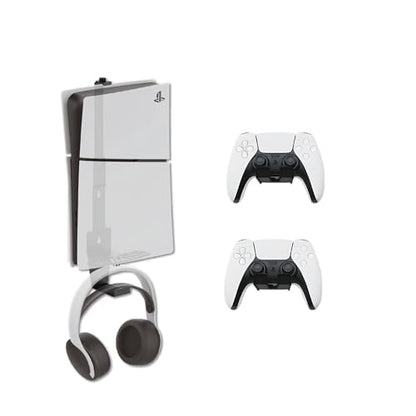 Wall Mount for PS5/ PS5 Slim/ PS5 Pro - With 2 Controller Mounts, Vertical Display, Open Design- Black Gaming Console Holder & Stand Kits