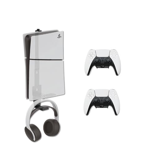 Wall Mount for PS5/ PS5 Slim/ PS5 Pro - With 2 Controller Mounts, Vertical Display, Open Design- Black Gaming Console Holder & Stand Kits