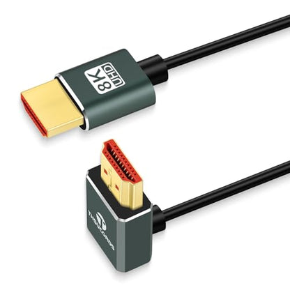 Thsucords Ultra Thin 8K HDMI 2.1 90 Degree Up Angle Cable 3.3FT, Flexible Slim High Speed Cord Support 4K@120Hz 8K@60Hz Compatible with Roku TV/HDTV/PS5/Blu-ray - size: 3.3FT, style: 90 Degree Up Angle