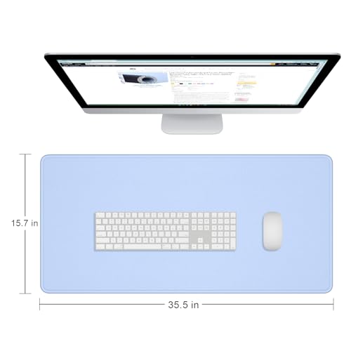 Dapesuom Large Gaming Mouse Pad, Extended Mouse Mat with Stitched Edges, Full Size Keyboard Pad with Non-Slip Base, Big XXL Computer Desk Mats for Gamer, Laptop, Office, 35.5 x 15.7 in, Sky Blue - color: Sky Blue, size: 35.5L x 15.7W inches