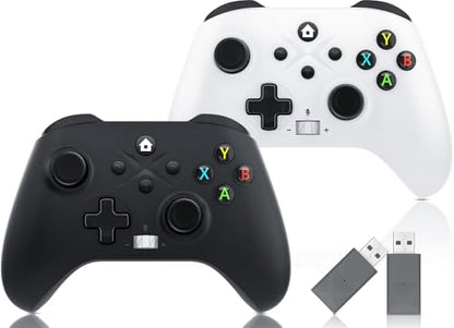 Xexvyrin Wireless Controller for X-box One, X-box Series X/S, PC, Switch, iOS, Android, LED Gaming Controller with TURBO, Macro Function, 6-Axis Gyro, 3.5mm Audio Jack, 2.4GHz Adapter（Black and white two-pack） - color: Black and white