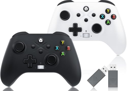 Xexvyrin Wireless Controller for X-box One, X-box Series X/S, PC, Switch, iOS, Android, LED Gaming Controller with TURBO, Macro Function, 6-Axis Gyro, 3.5mm Audio Jack, 2.4GHz Adapter（Black and white two-pack） - color: Black and white