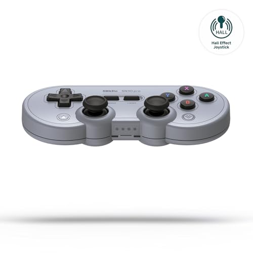 8Bitdo SN30 Pro Bluetooth Controller with Hall Effect Joystick (Gray) | Rumble Vibration, Turbo Function, USB-C Cable, Wireless Gamepad for Switch/Switch 2, Windows, Apple, Steam Deck, Raspberry Pi - color: Gray