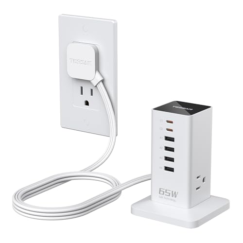 Charging Station for Multiple Devices, TESSAN 9-in-1 USB C Power Strip for iPhone 17/16/15, MacBook, Tablet, Desktop Phone Fast Charger with 3 AC, USB Charger, Home Drom Office Accessories, White-65W - color: White-65W