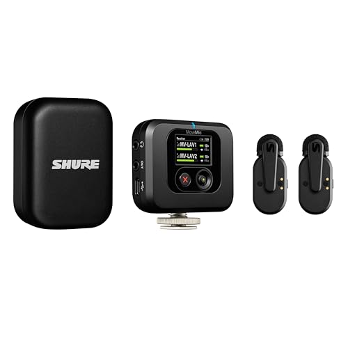 Shure MoveMic 2 Kit Wireless Lavalier Microphone System | Two Bluetooth clip-on lav mics with camera receiver for DSLR, iPhone, Android, Mac and PC; 24-hour charge, IPX4 - style: Two Channel Kit