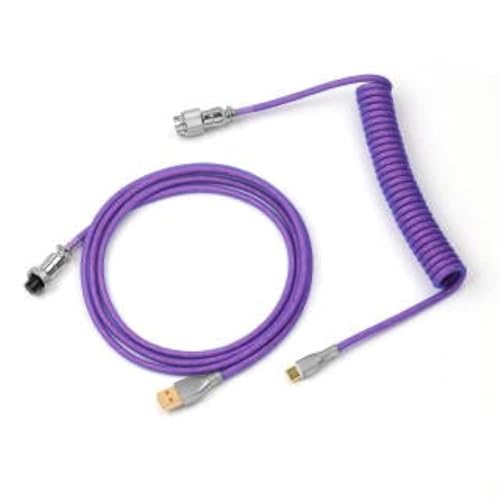 EPOMAKER Mix 1.8m Coiled Type-C to USB A TPU Mechanical Keyboard Space Cable with Detachable Aviator Connector for Gaming Keyboard and Cellphone(Purple) - color: Purple