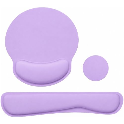 Keyboard Wrist Rest Pad Mouse Pad with Wrist Support Set of 3, Mousepad with Non-Slip Rubber Base, Ergonomic Memory Foam Mouse Wrist Cushion Support for Home Office Laptop Computer Gaming, Purple - color: Purple