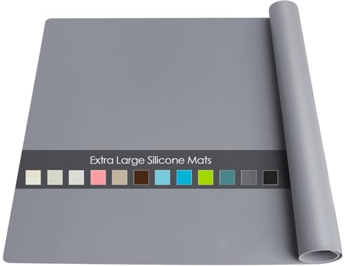 Extra Large Silicone Table Mat, Genuine Food-Grade Silicone Mat for Crafts Kids Dinner Placemat Desk Countertop Waterproof Protector Heat Insulation Kitchen Pastry Rolling Dough Pad (Dark Gray) - color: 01-dark Gray, size: 23.6"L x 15.7"W