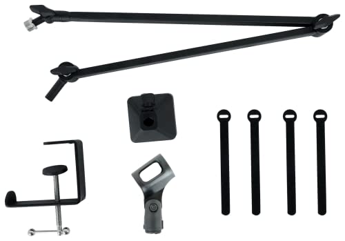 Rockville R-BOOM 34 Black 34" Easy-Adjust Boom Arm Studio Podcast Mic Stand | Desk Clamp, Steel Construction, No Exposed Springs, 360-Degree Rotation, Broadcast/Streaming, Includes Mic Clip and Adapter