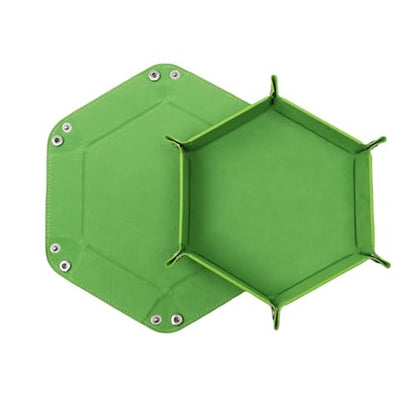 2 PCS Folding Dice Rolling Tray, Portable Hexagon Tray Dice Holder, Velvet Holder Storage Box for UNO Casino Games Dungeons and Dragons RPG Dice Gaming and Other Table Games (Green) - color: Green