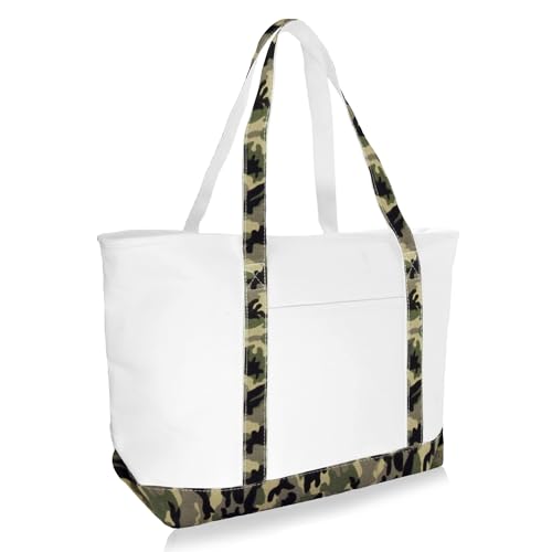 DALIX Daily Shoulder Tote Bag Premium Cotton in Green Camouflage - color: Green Camouflage