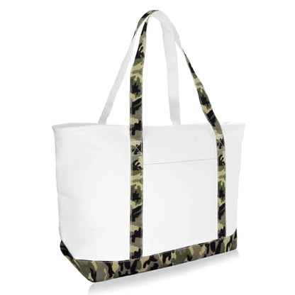 DALIX Daily Shoulder Tote Bag Premium Cotton in Green Camouflage - color: Green Camouflage