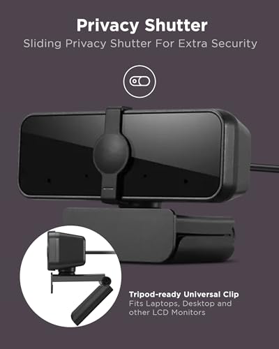 Lenovo Essential Full HD 1080P Webcam, Dual Microphone, No Driver 1.8m USB 2.0, Wide-Angle, Tilt-Control, 360-Degree Rotation, Black - style: 1080P